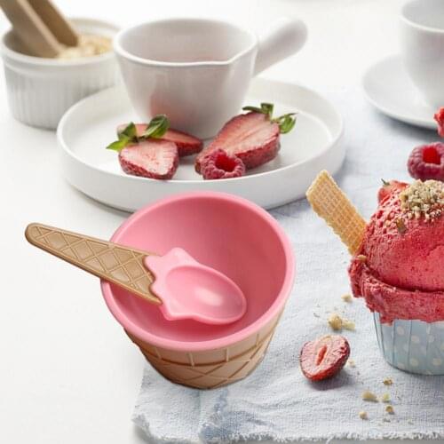 Plastic 1 Set Good Ice cream bowl with spoon Lightweight Dessert Cup Burr Free for Home