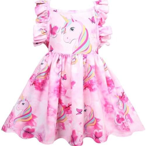 Girls' Clothing Dress Rainbow Unicorn Girl Dresses INS Girls Princess Dress Childrens Clothing Party Dress