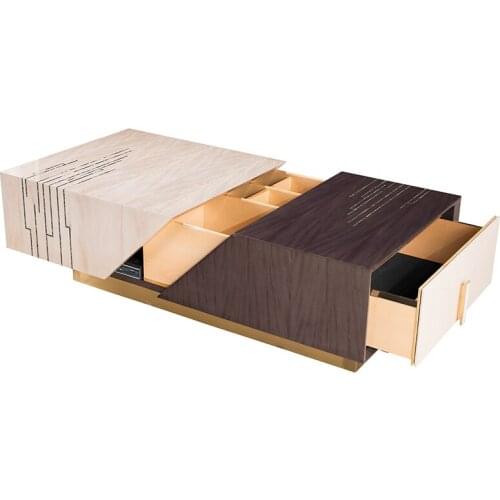 Postmodern light luxury multifunctional solid wood tea table modern simple living room storage tea table large house type