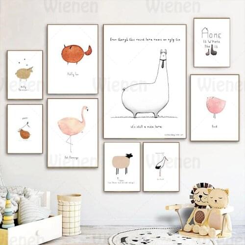 Simple Canvas Painting Fat Baby Animal Cartoon Poster Fox Alpaca Sheep Bird Nursery Wall Art Baby Room Modern Home Decoration