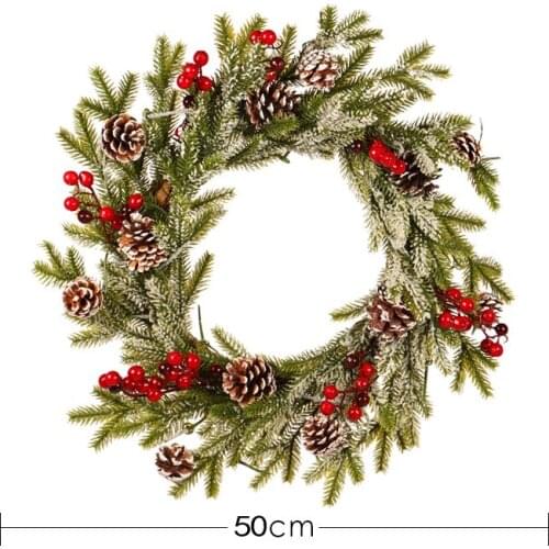Christmas Wreaths Pendant New White Pine Cone Red Fruit Wreath Xmas White Frosted Flocking Pendant Decoration