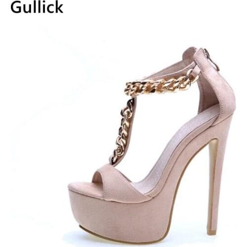 New Fashion Ultra High T-strap Sandal Summer Sexy Open-toe Platform Sandal Metallic Gold Chain Shoes Woman Party Dress Shoe