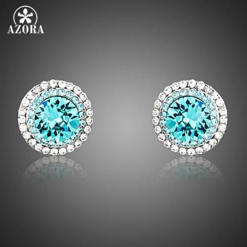 AZORA Blue Stellux Austrian Crystal Surround With 2 Row Micro Crystals Cute Small Round Stud Earrings TE0251