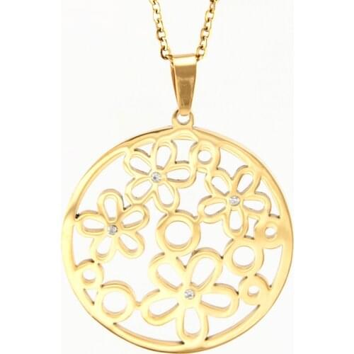 Simsimi women jewelry gold tone Choker necklace rhinestone stainless steel round pendant summer necklaces gift 1pcs