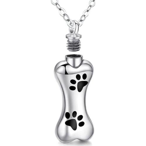 Dog Bone Stainless Steel Animal Paw Print Ash Keepsake Necklace Cremation Urn Pendant For Pet Owner Memorial Jewelry Dropship