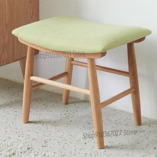 Japanese Style Solid Wood Makeup Stool Fabric Square Stool Dressing Stool Simple Footstool Bedroom New Products