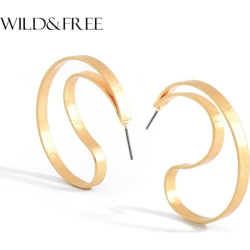Wild&Free Vintage Geometric Stud Earrings Fashion Jewelry Women Punk Bending Solid Metal Statement Earring Ladies Gift Wholesale