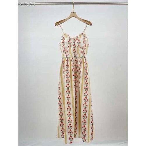 Autumn Slash Neck Spaghetti Strap Midi Dress Women Floral Print A Line Beach Runway Bohemian Sleeveless Ruched Dresses