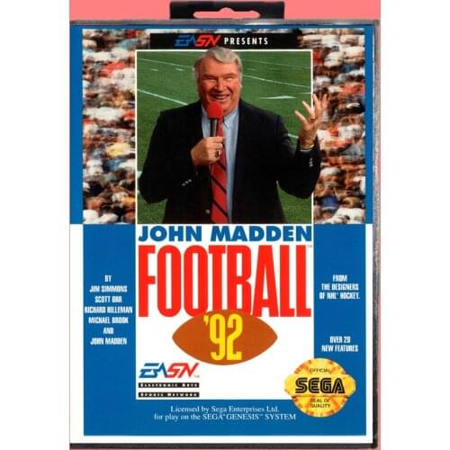 John madden football 92 16 Bit MD Game card with Retail Box For Sega Genesis & Mega Drive