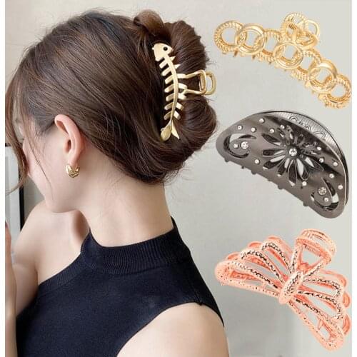 2021 New Women Elegant Gold Silver Hollow Geometric Metal Hair Claw Vintage Hair Clips Headband Hairpin Fashion Hair Accessories