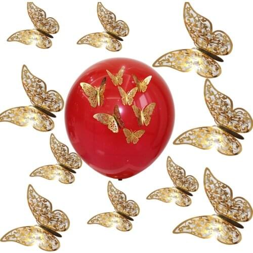 36pcs/lot 3D Double Layer Decorative Butterfly for balloon Bedroom Party Curtain Fake Flower Craft Decor PVC Butterflies