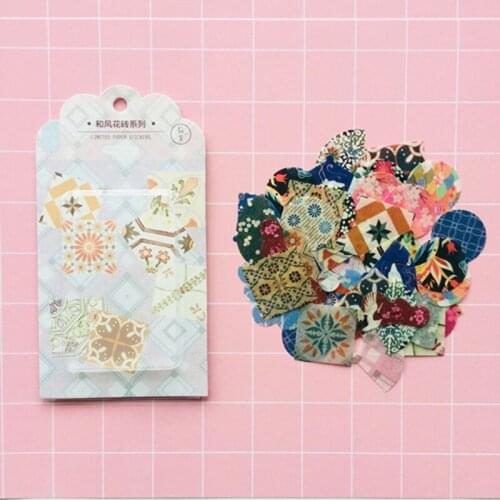 60 Sheets /Pack Chinese Vintage Floral Fans Washi Paper Decorative Stickers Label Sticker