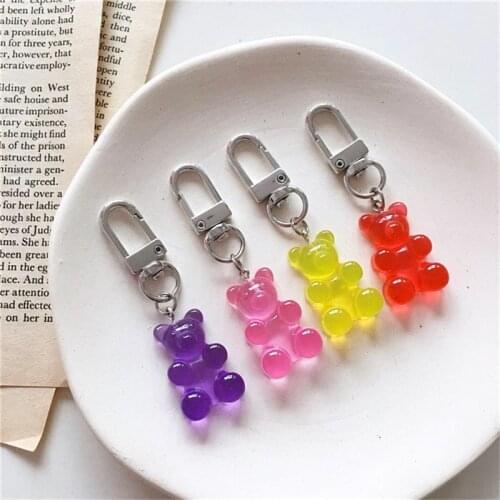 8PCS Cute Girls Resin Gummy Bear Keychain For Woman Candy Color Animal Bear Key Chain Earphone Cover Jewelry Party Friends Gifts