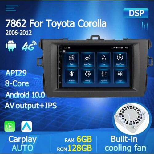 2Din Carplay Auto Android 10 Car Radio Multimedia Player For Toyota Corolla E140/150 2006 2007 2008 2009 2010 2011 2012 2 din