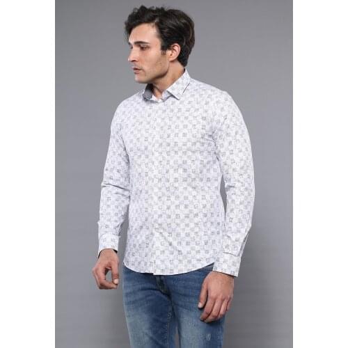 Patterned White Long Sleeve Shirt Wessi