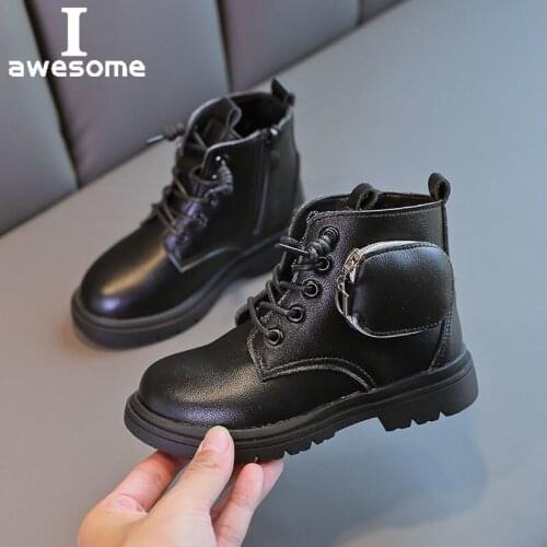 Girls Martin Boots 2021 Winter Autumn New Little Princess Single Boots British Style Fashion Children Pockets Short Boots
