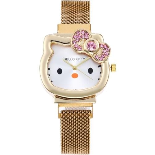 Cute Cheese Cat Pattern Kids Watch Quartz Analog Mesh Child Watches For Boys Girls Student Clock women Gift Relogio Feminino