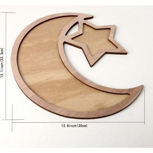 Rustic Wooden Crescent Moon Srar Eid Ramadan Party Food Serving Tableware Dessert Pastry Tray Display Holder Decor Ornament