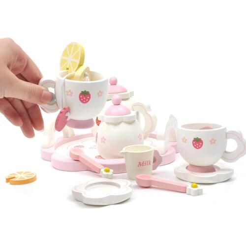 Wooden Strawberry Cartoon Simulation Afternoon Tea Childrens House Tea Set Simulation Kitchen Toys Beautiful Birthday Gift