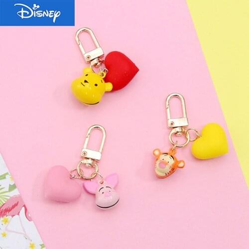Disney Pooh Winnie Piglet Tigger Metal Bell Love Keychain Airpods Accessories Car Bag Key Holder Charms for Kids Gift Key Chains