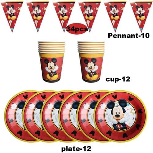 Disney Red Mickey Mouse Party Decoration Supplies Disposable Tableware Set Paper Plate Baby Shower Birthday Party Supplies