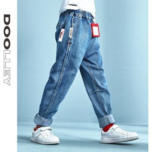 2021 New Casual Jeans Boys Letter Elastic Waist Boys Trousers Autumn Winter Korean Style Denim Pants Kids Children Loose Pants