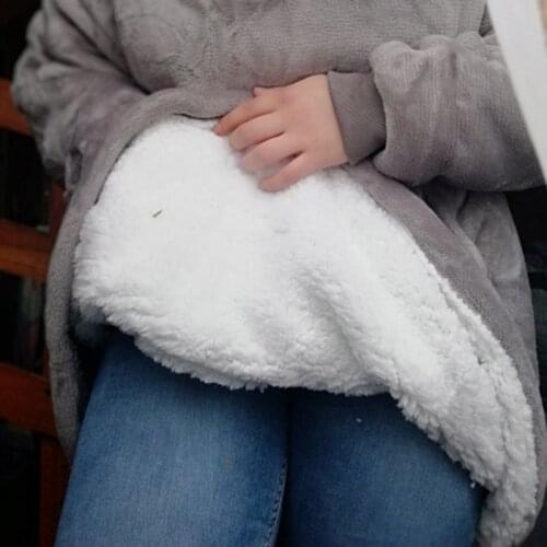 TV Fleece Blanket With Sleeves Outdoor Hooded Pocket Blankets Warm Soft Hoodie Slant Robe Bathrobe Sweatshirt Pullover