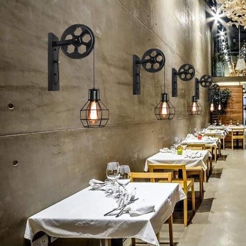 Geometry Shade Retro Vintage Wall Light Ceiling Pulley Industrial Wall Lamp Fixture Iron Cafe restaurant Adjustable Sconce Light