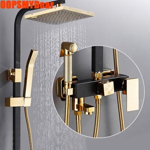 Hot Cold Shower System Bathroom Wall Mount Luxury Shower Set Square Head SPA Rainfall Mixer Bath Faucet Modern Brass Black Grifo