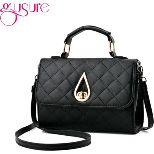 Gusure Plaid Handbags for Lady Shoulder Bag Quality PU Leather Crossbody Bag Simple Lattice Messenger Women Bags Water-Drop Lock