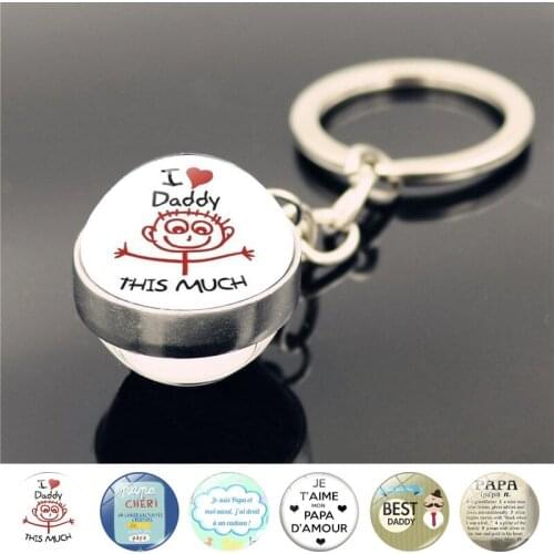 Exquisite Fashion I Love Daddy This Much Keychain Men Jewelry Je Suis Un Papa Qui Dechire Double Side Glass Ball Key Chain Ring