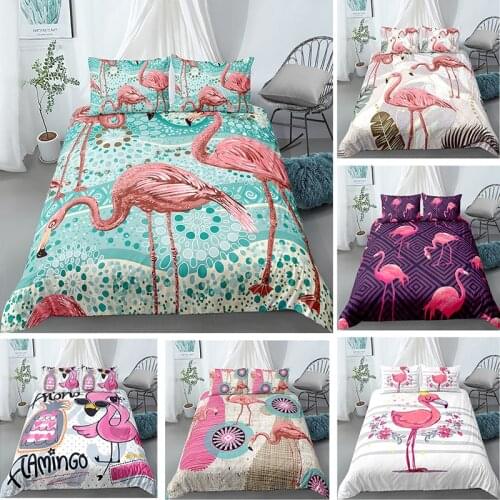 Bohemian Red-crowned Crane Cartoon Bedding Set Pink Bird Duvet Cover Pillowcase 3D King Queen Twin Size Bed Sets 2/3pcs