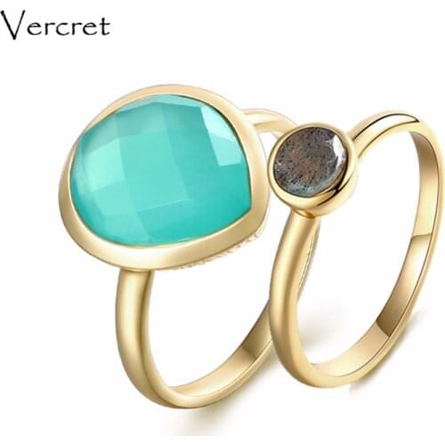 Vercret real 925 sterling silver natural stone rings for women ring set with engagement wedding jewelry