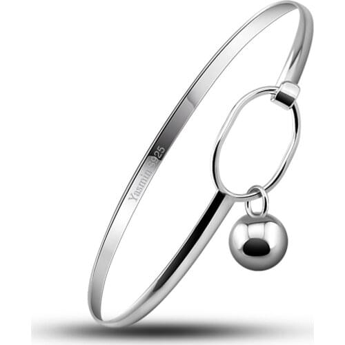 Hot Selling 925 Sterling Sliver Simple lovely Round bead Round ball Bracelet Bangle For Women Tensile Adjustable Size