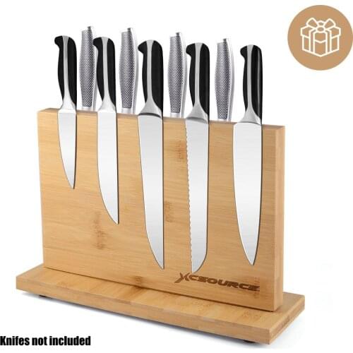 Magnetic Knife Holder with Powerful Magnet Large Durable Double Side Bamboo Knife Block Organizer Storage Rack without Knives