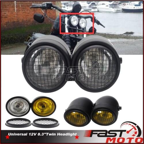 Motorcycle Head Light Twin Headlamp Cafe Racer 12V Head lamp Grill Cover For Harley Honda Dirt Bike Dual sport Street Fighter