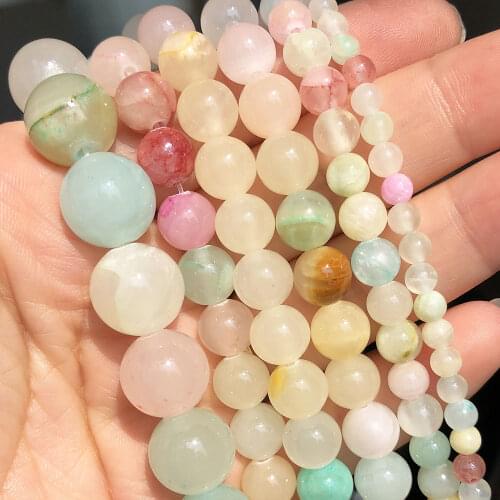 Natural Stone Smooth Multicolor Jades Round Loose Spacer Beads For Jewelry Making DIY Bracelet Accessories 15'' 4 6 8 10 12mm
