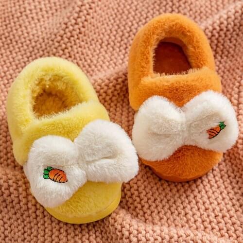 New Cotton Girl Boy Slippers Female Winter Cute Korean Version Indoor Home Non-slip Sweet Girl Heart Bow Hairy Slippers