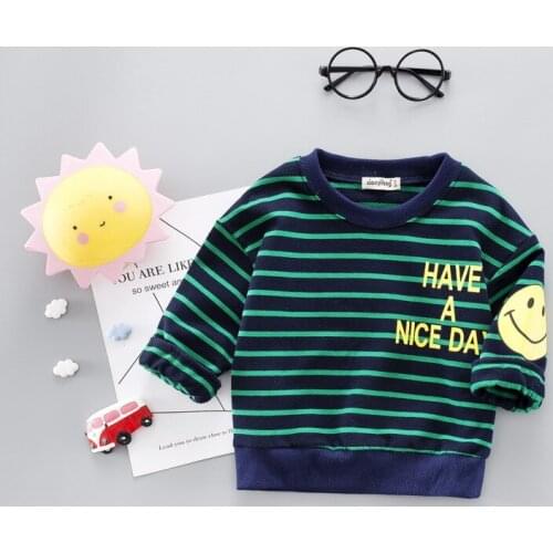 2019 Spring New Boy Sweater Korean Childrens Clothing Baby Girls Boys Cotton Striped Smiley Tops 1-4Y Kods Pullover Outfits