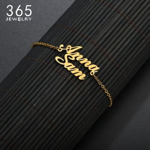 New Fashion Customed Two Names Stainless Steel Name Bracelet Herat Couple Bracelets For Women Girls Drop Shipping Party Gift