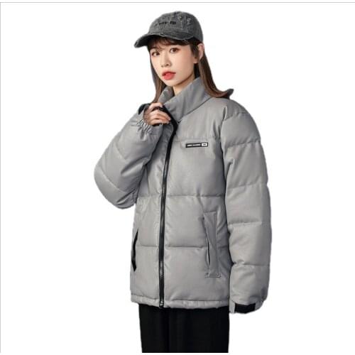 Women Leather Parkas Fashion High Street Solid Coats Elegant Winter Thick Cotton Grey Blue White Jackets Loose Outerwear Jacket