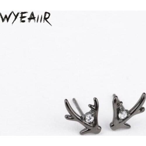 WYEAIIR 925 Sterling Silver Black Antlers Elf Cute Sweet Creative Female Stud Earrings