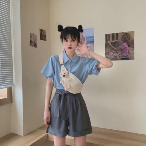 Casual Fashion Suit Female 2021 Summer New Student Korean Loose Shirt + Shorts Two-piece Suit
