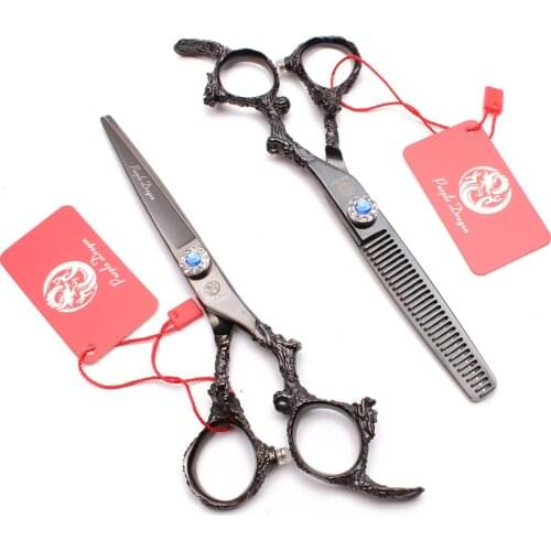 9005# 5.5" JP 440C Purple Dragon Black Professional Hairdressing Scissors Straight Shears Thinning Scissors Salon Hair Scissors