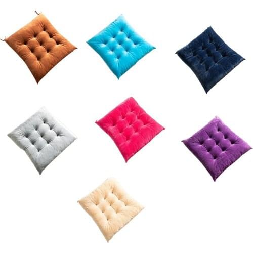 Crystal Velvet Sqaure Seat Cushion with Ties Solid Color Thicken Dining Chair Pad Tatami Mat Floor Sitting Pillow Decor