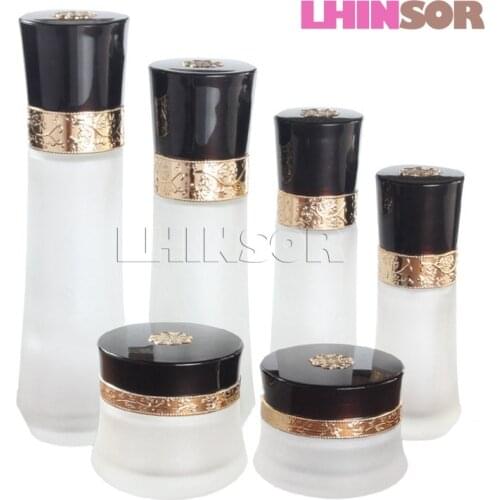5pcs/lot Frosted Glass Carving Decorative Pattern Cover Lotion Bottle Cream Jar Royal Style Cosmetic Set Packaging Container