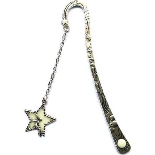 Retro Glow In The Dark Reading Bookmark Sun And Moon Stars And Luminous Flying Man Long Chain Hairpin Luminous Beautiful And Ref