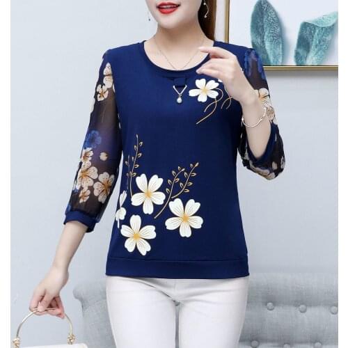 Spring Summer Style Chiffon Women Casual Loose Shirts O-Neck Fashion Blouses Large Size Tops Blusas MM0445