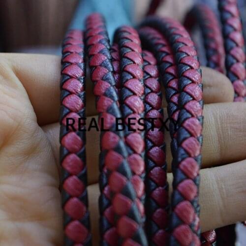 5m/lot approx 5*3.2mm black+red leather cord Black faux braided lace leather strips for leather bracelets making cords