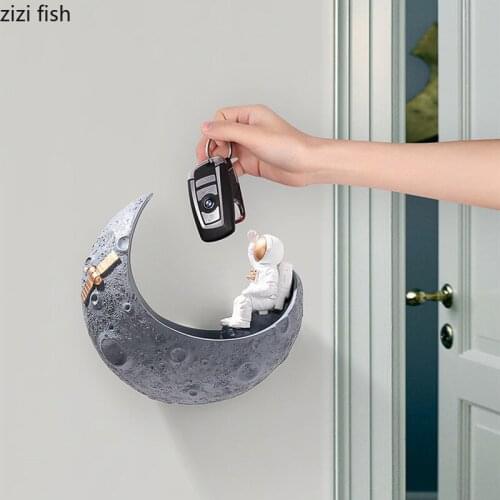 Resin Decorative Wall Hanging Moon Astronaut Wall-mounted Storage Rack Pendant Home Ornaments Crafts Key Groceries Storage Box